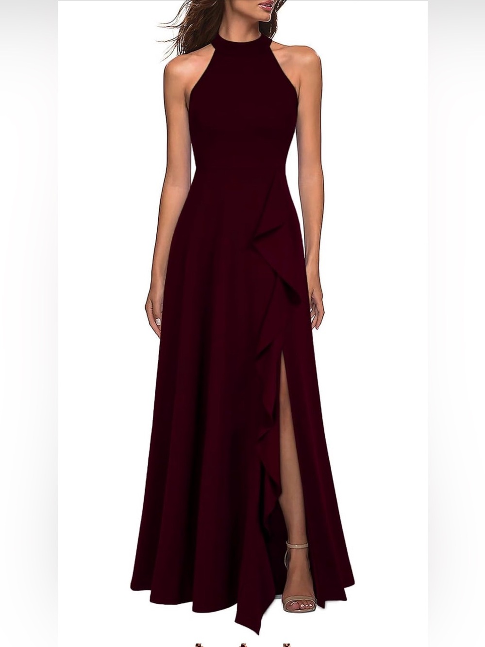 WOOSEA Women's High Neck Sexy Split Evening Cocktail Party Maxi Long Formal Dres